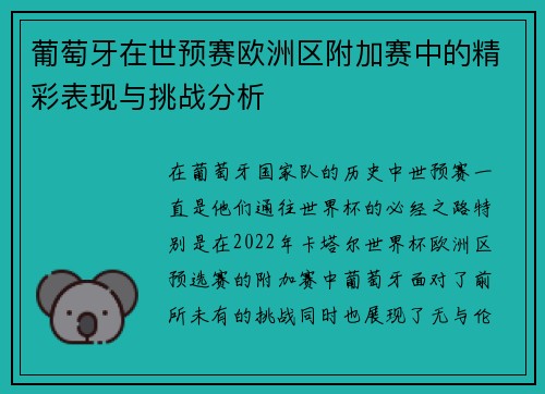 葡萄牙在世预赛欧洲区附加赛中的精彩表现与挑战分析