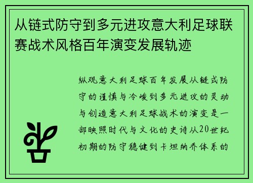 从链式防守到多元进攻意大利足球联赛战术风格百年演变发展轨迹
